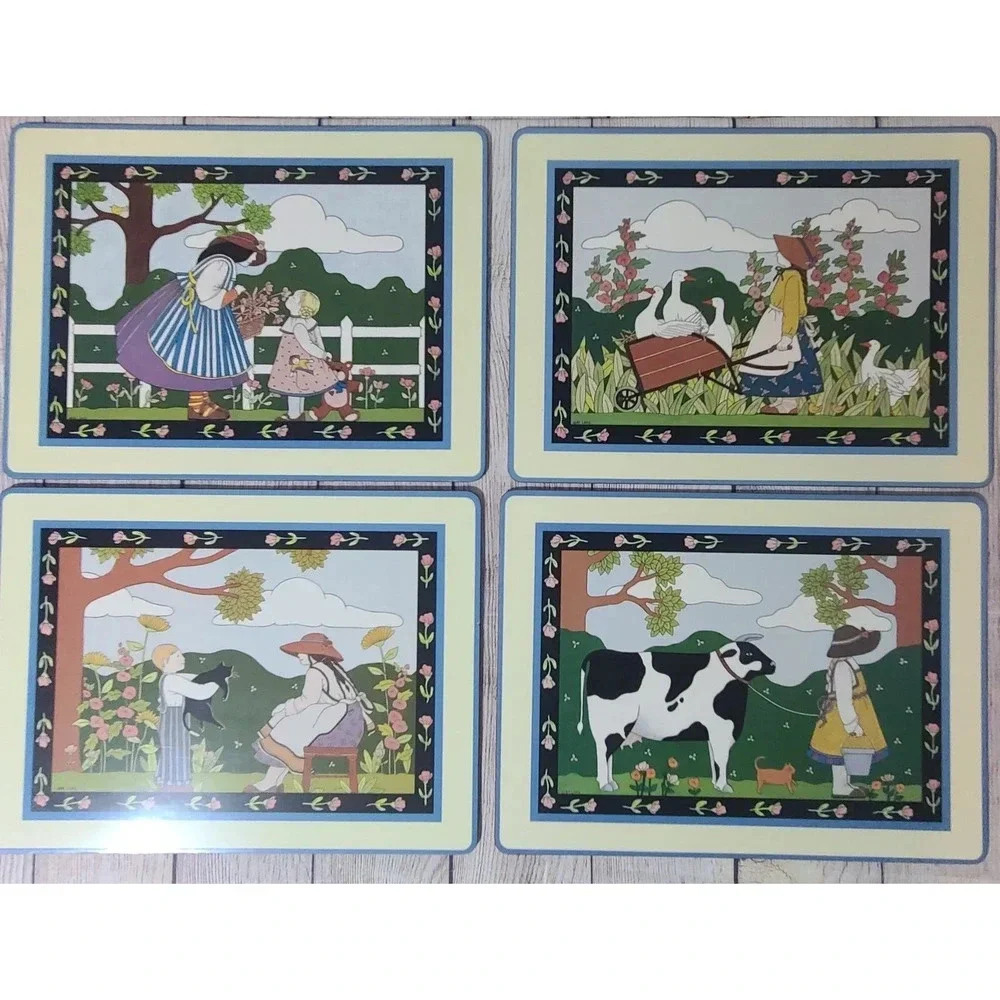 Vintage Pimpernel Little Treasures Cork Backed Placemats Set of 4 Lake 1…